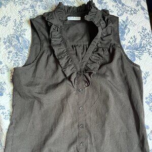 New York & Company black button-down sleeveless blouse
